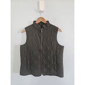 Lands End Quilted Vest Women Lightweight With Faux Leather Piping Size M
